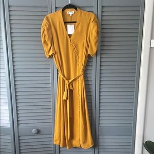NWT Gibson Latimer Mustard Yellow Midi Dress